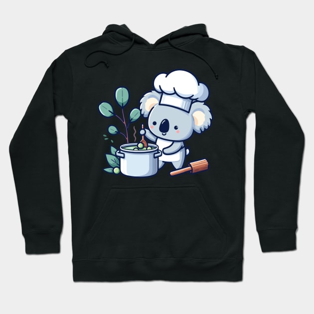 Cute koala chef holding pot with soup, koala bear cooking illustration, koala lover chef design Hoodie by Nora Liak